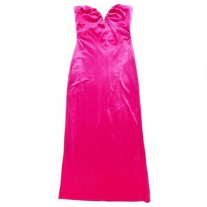 ZARA Plunging Sweetheart Bustier Strapless Midi Dress Pink Velvet Womens Small